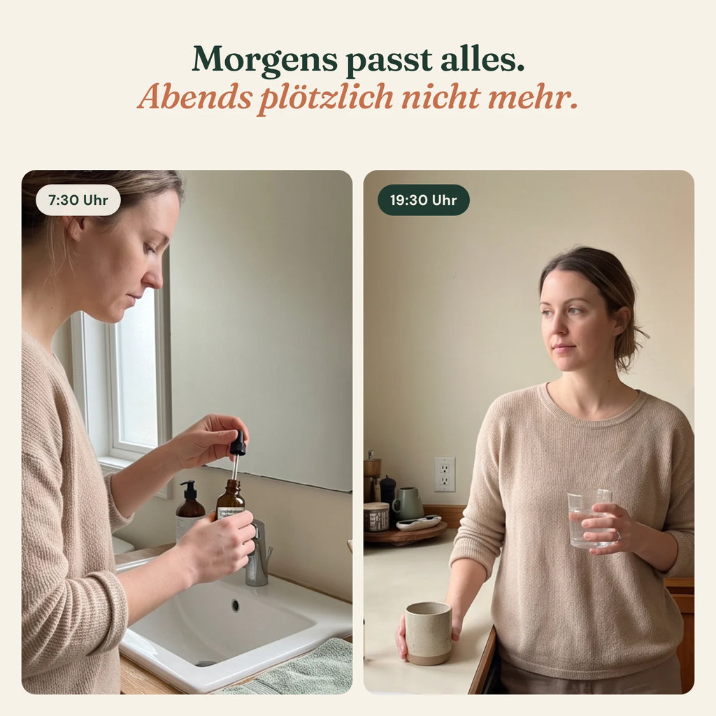 Dieselbe Frau um 7:30 Uhr im Bad und um 19:30 Uhr in der Küche – Morgens passt alles. Abends plötzlich nicht mehr.